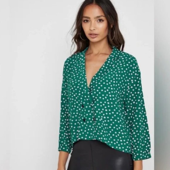 Topshop Green and Pink Polka Dot Blouse - Picture 3 of 5